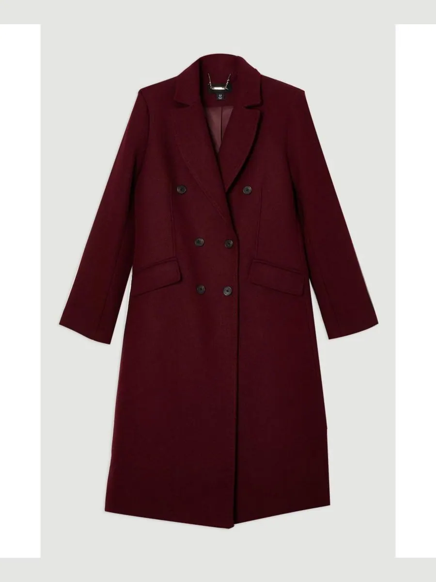 Женское шерстяное двубортное пальто миди Karen Millen — изображение 2 из 5, бордовый