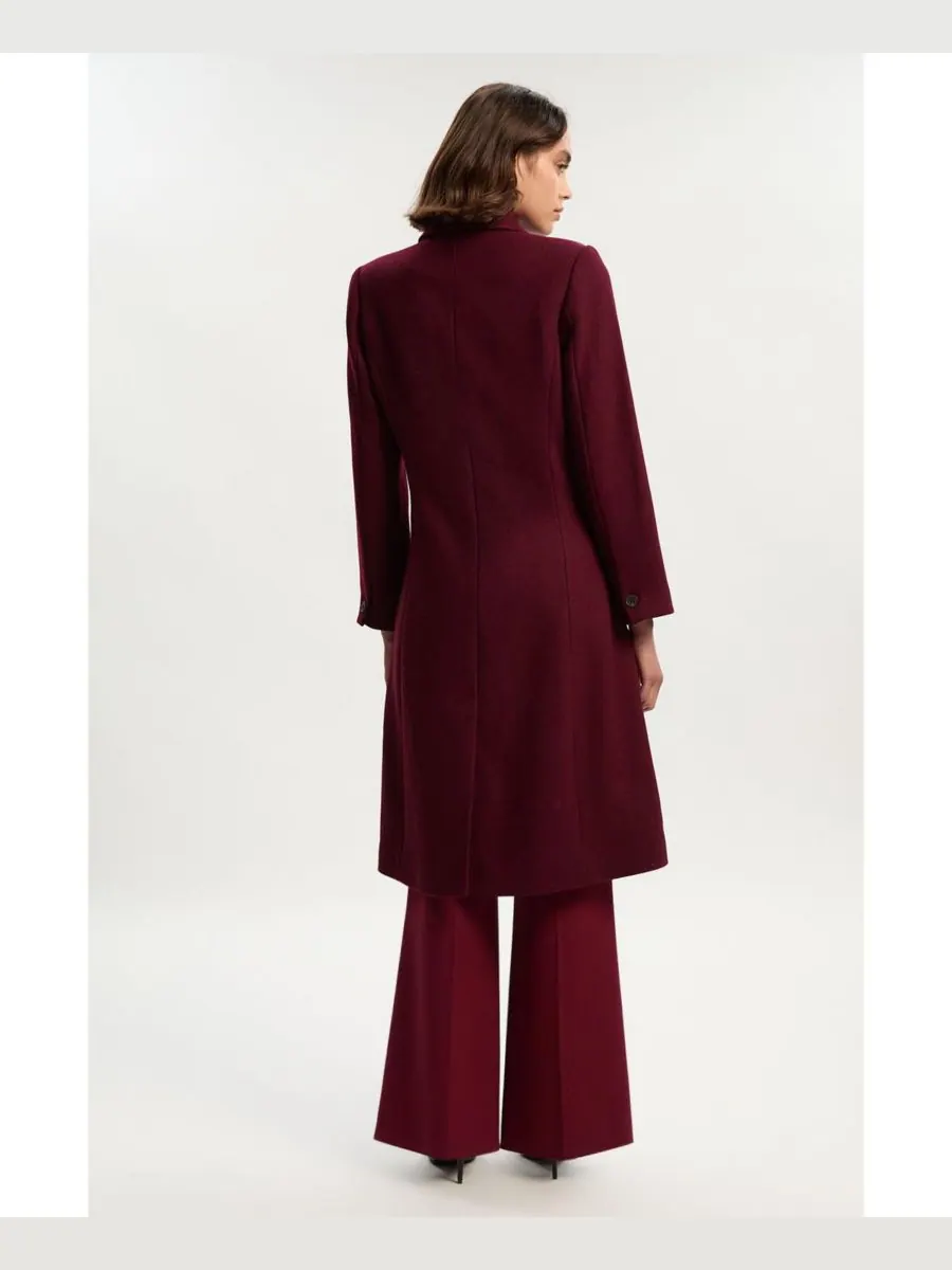 Женское шерстяное двубортное пальто миди Karen Millen — изображение 4 из 5, бордовый