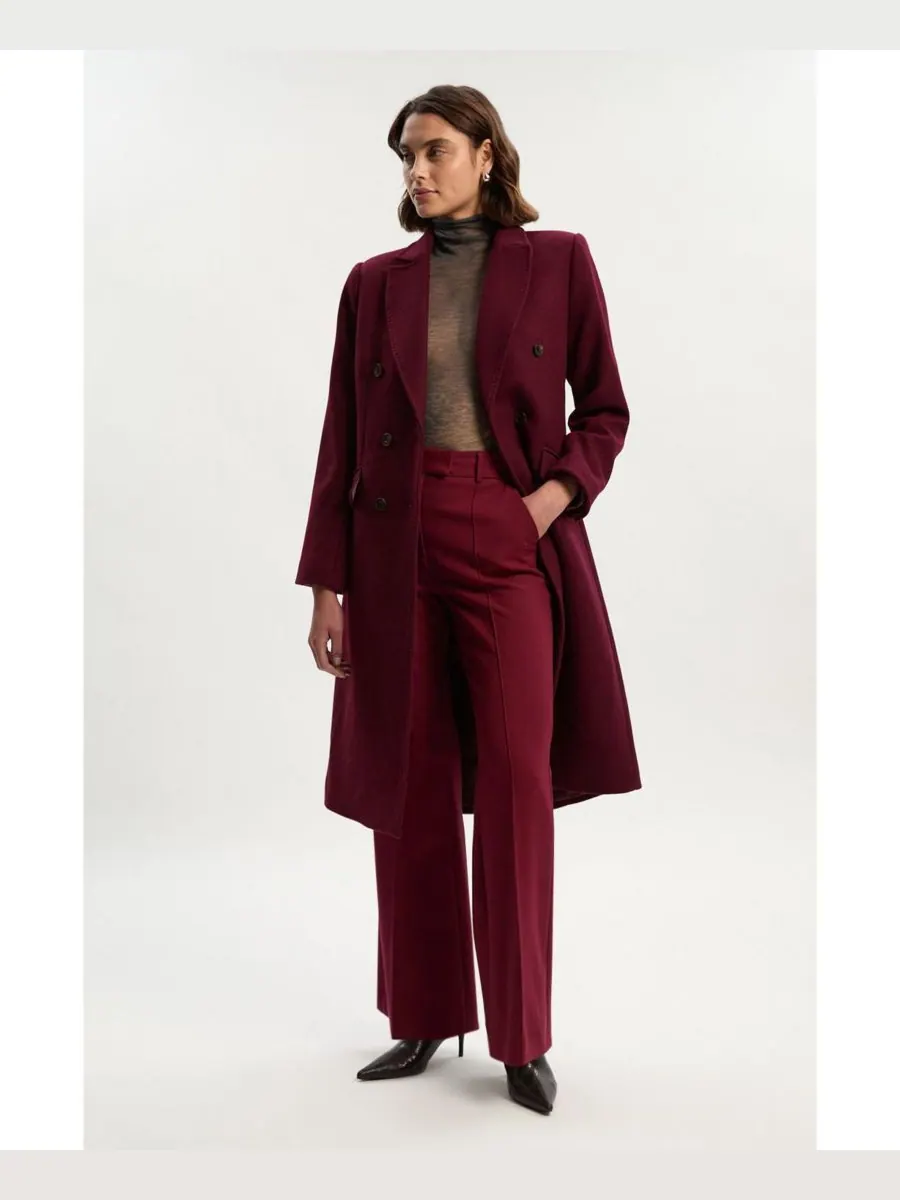 Женское шерстяное двубортное пальто миди Karen Millen — изображение 5 из 5, бордовый