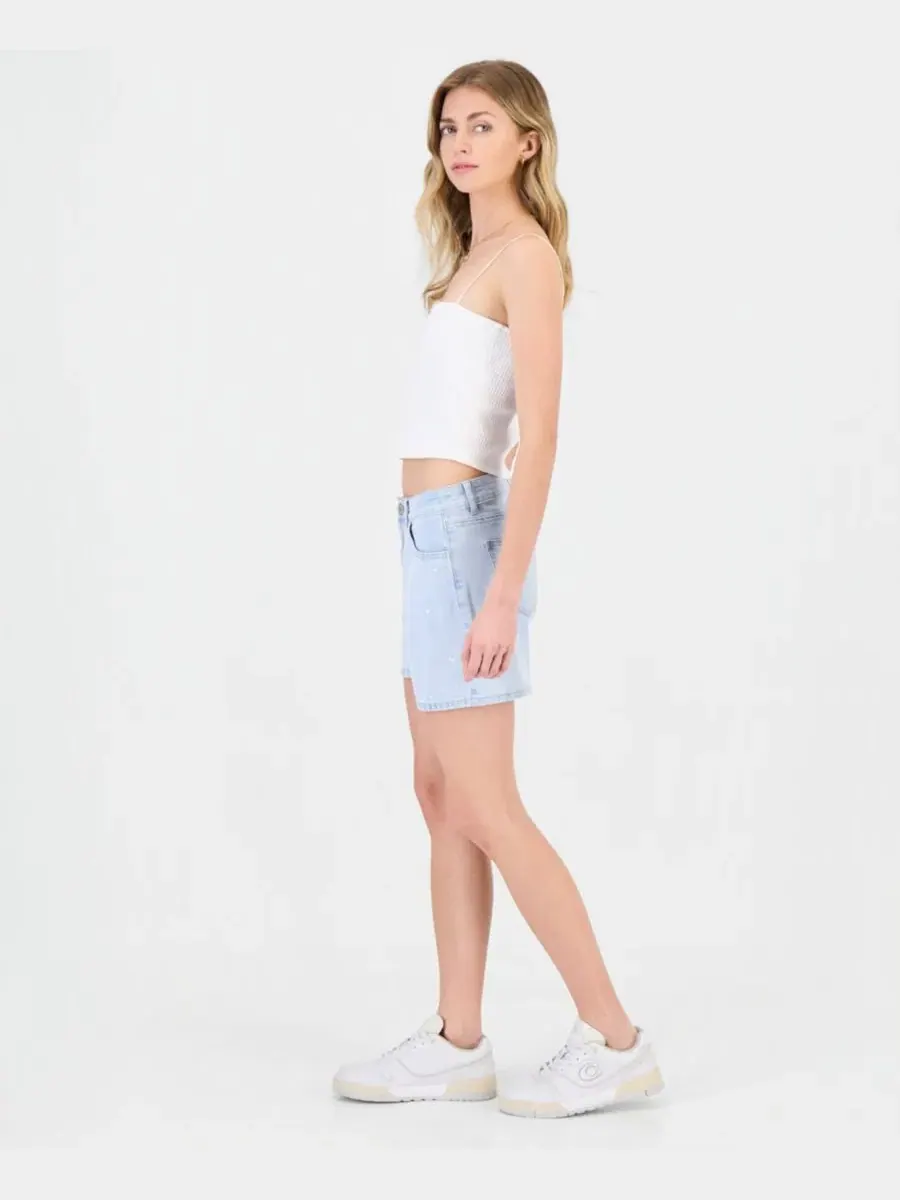 Джинсовые шорты с вышитыми сердечками для подростков Angel Jeans — изображение 4 из 4, светлая стирка