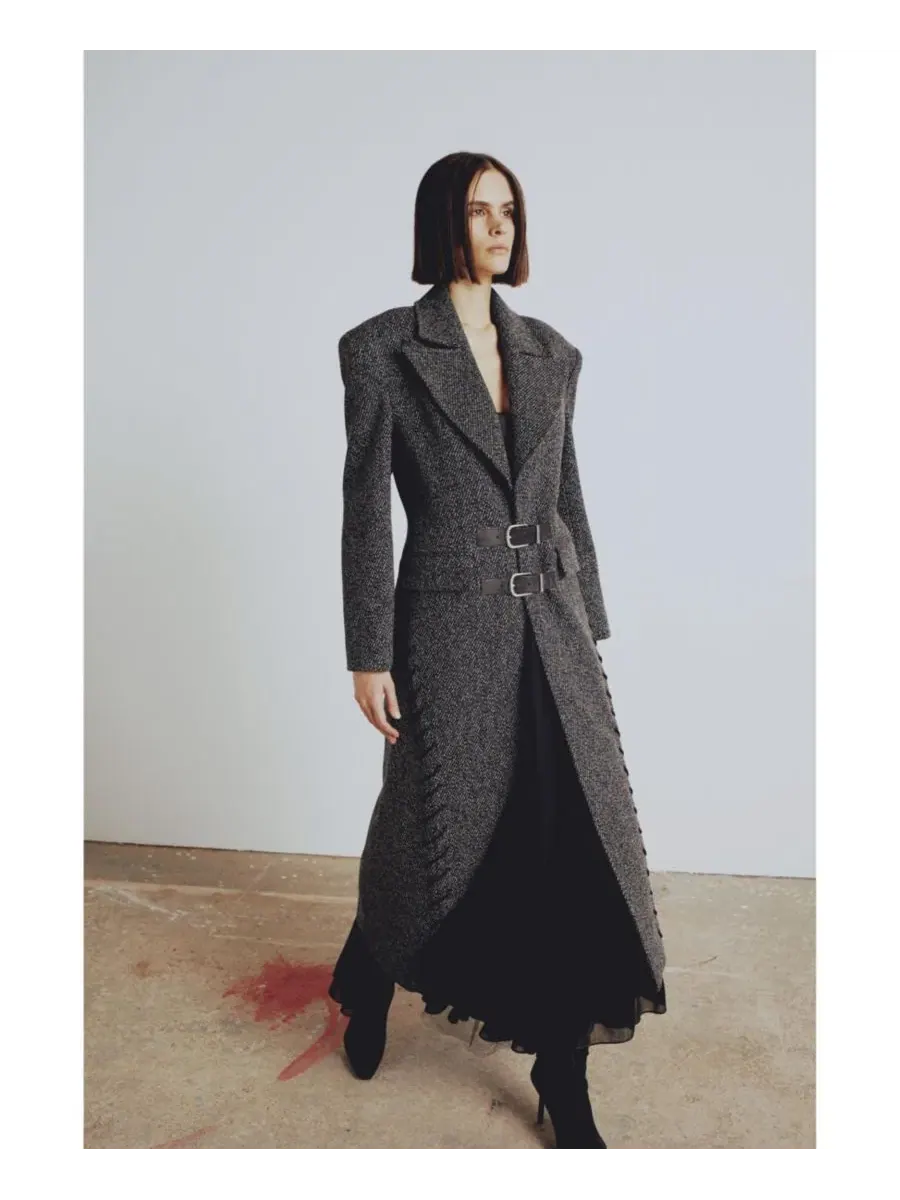 Женское пальто из шерсти с кашемиром с длинным рукавом, модель Overcoat PCFG — изображение 7 из 8, серый
