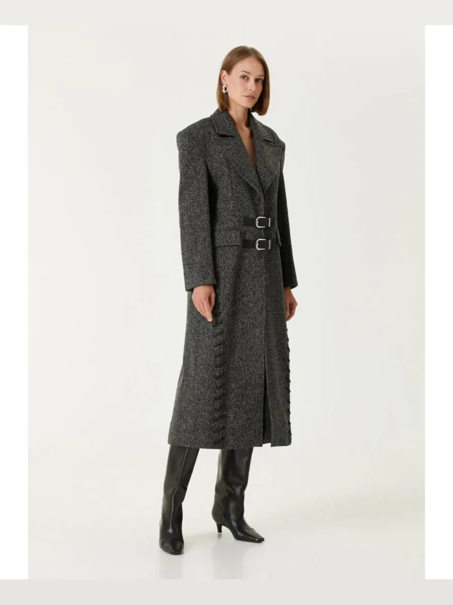 Женское пальто из шерсти с кашемиром с длинным рукавом, модель Overcoat PCFG — изображение 8 из 8, серый