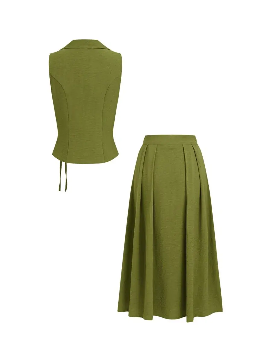 Комплект из блузы с воротником и юбки с завязкой, модель Collared Tied Front Skirt Set Cupshe — изображение 5 из 5