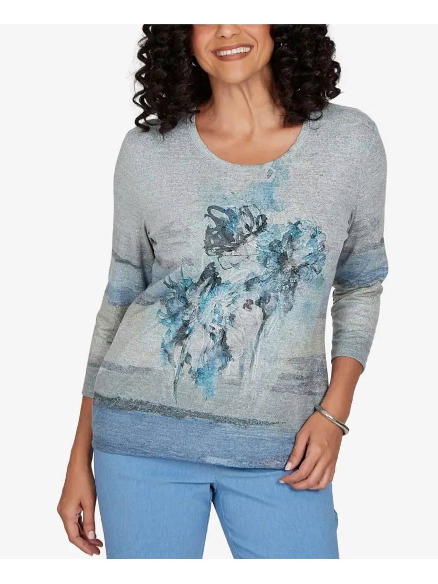 Блузка с кружевом и цветочным принтом, 3/4 рукав, Petite Provence Floral-Print Alfred Dunner
