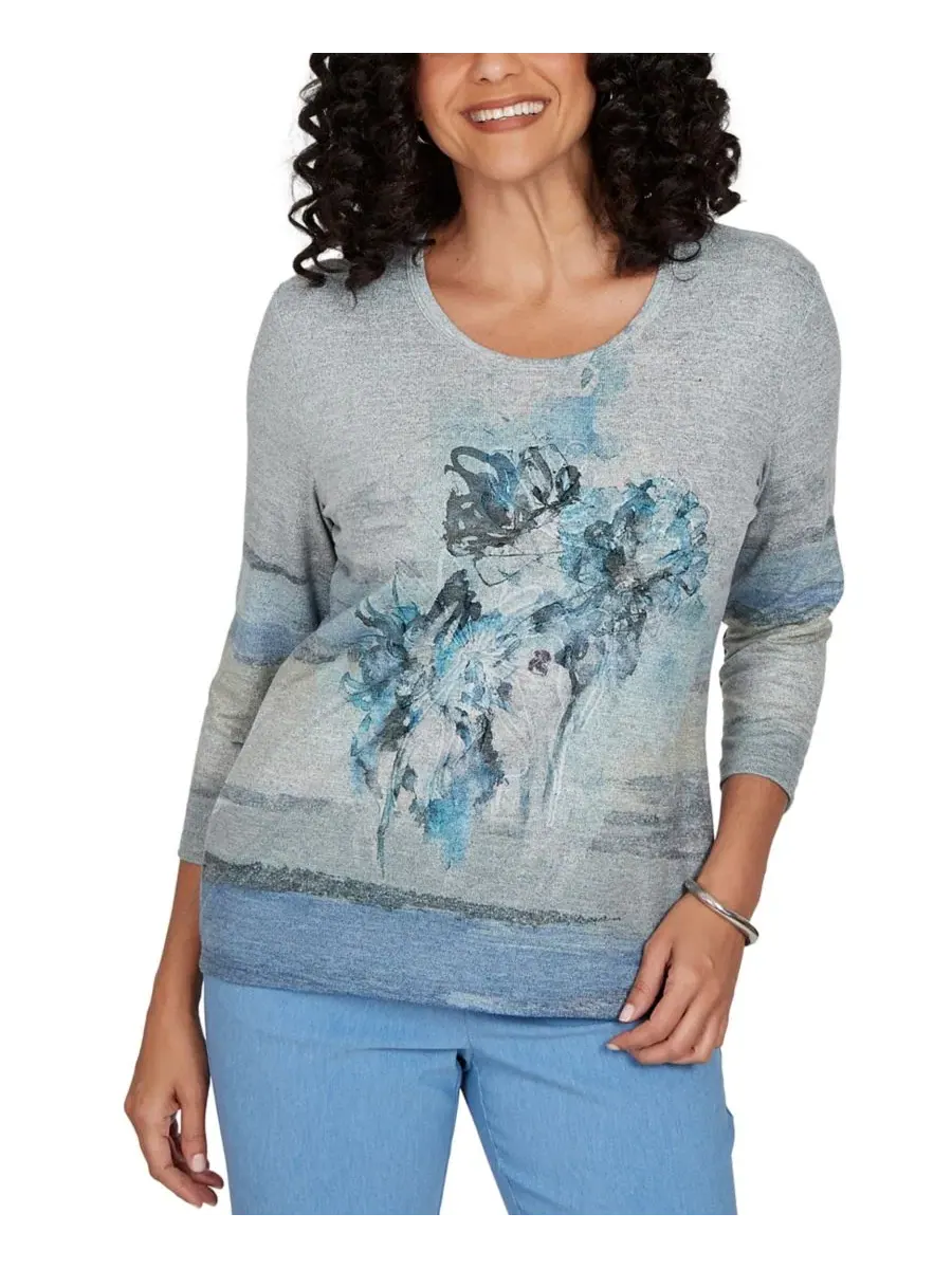 Блузка с кружевом и цветочным принтом, 3/4 рукав, Petite Provence Floral-Print Alfred Dunner — изображение 6 из 6
