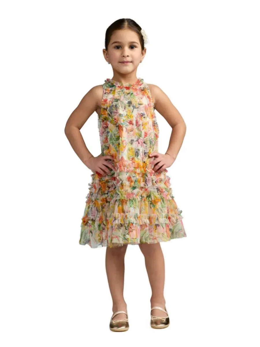 Платье-трапеция из сетки с цветочным принтом, модель Girls Mesh Floral Print A-Line Dress Mac Duggal