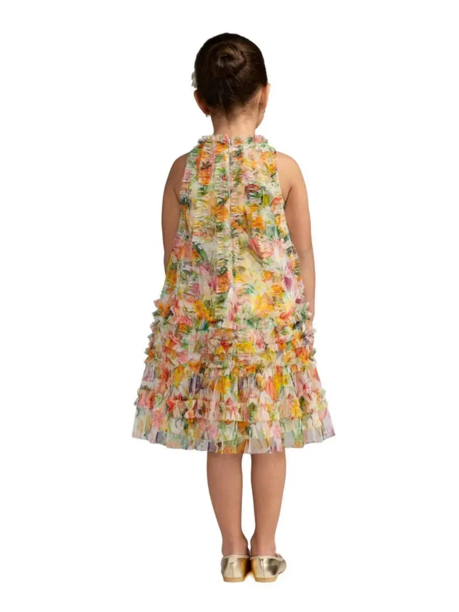 Платье-трапеция из сетки с цветочным принтом, модель Girls Mesh Floral Print A-Line Dress Mac Duggal — изображение 2 из 3