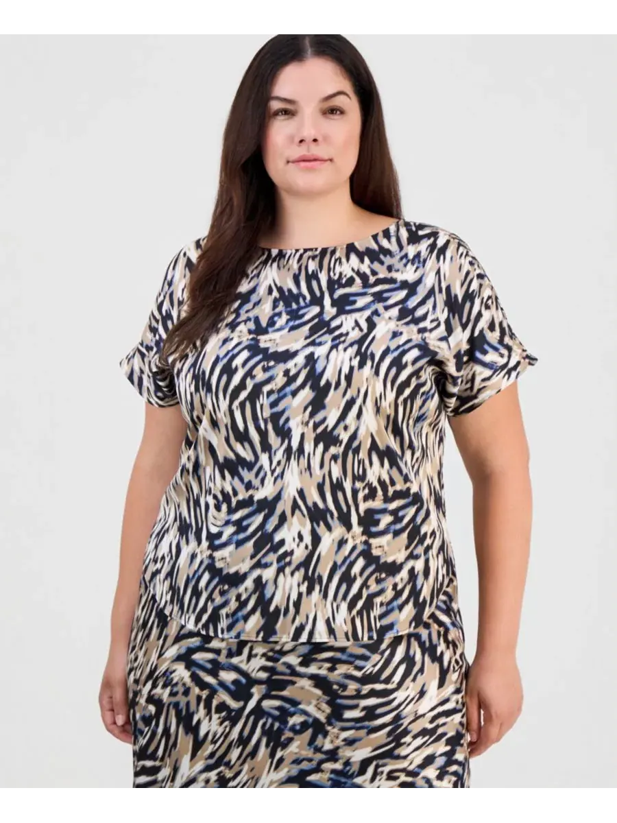 Блуза с лодочным вырезом и коротким рукавом, модель Plus Size Boat-Neck Short-Sleeve Top Anne Klein