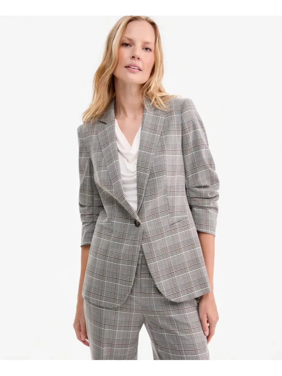 Женский жакет с принтом в клетку, с лацканами и присборенными рукавами Anne Klein