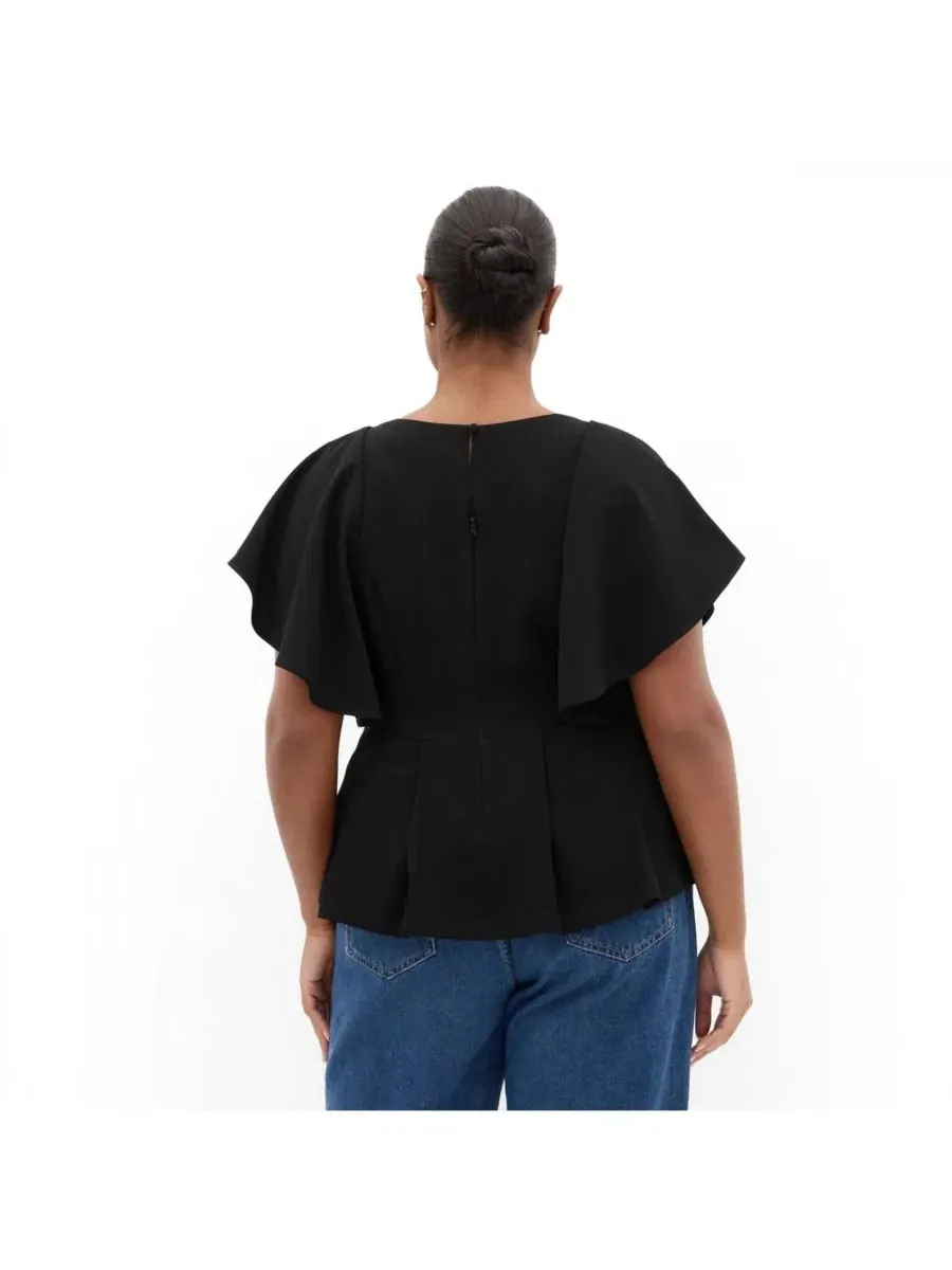 Топ с пеплумом и короткими рукавами-воланами, Plus Size CITY CHIC — изображение 2 из 5, черный