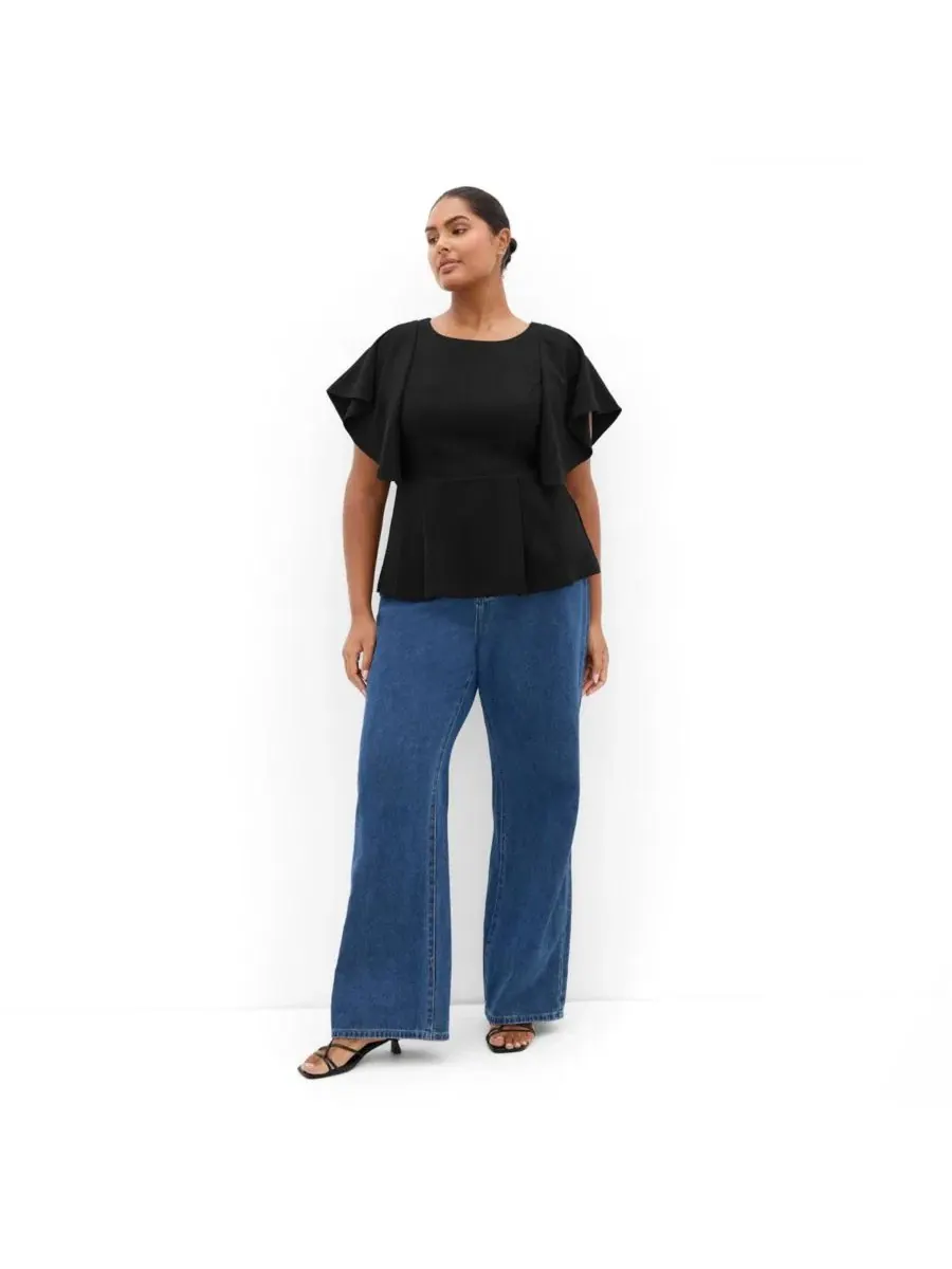 Топ с пеплумом и короткими рукавами-воланами, Plus Size CITY CHIC — изображение 3 из 5, черный