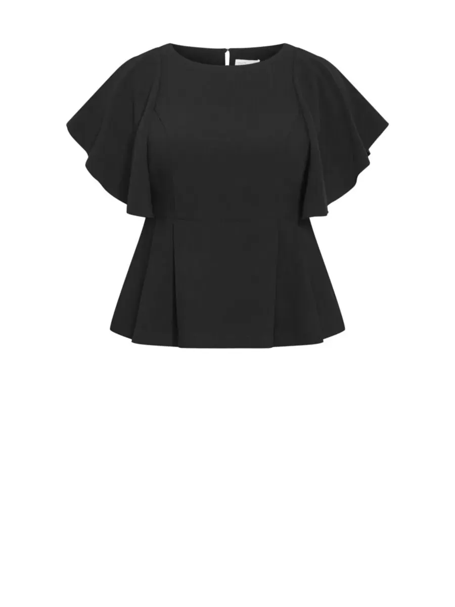 Топ с пеплумом и короткими рукавами-воланами, Plus Size CITY CHIC — изображение 4 из 5, черный