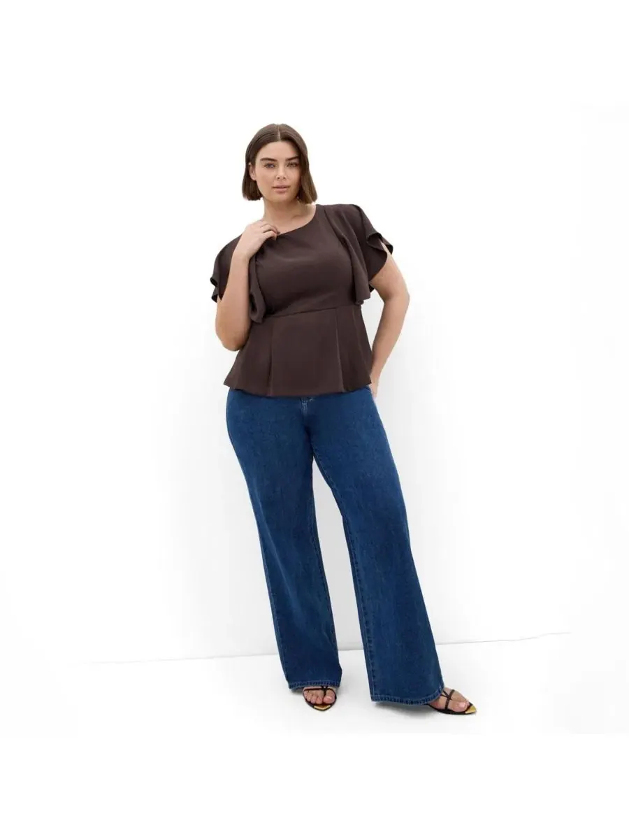Блуза с пеплумом Cinched Peplum Top, City Chic — изображение 3 из 5, шоколад