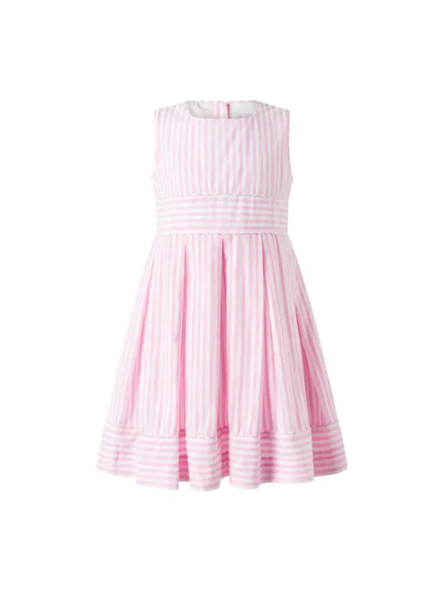 Платье-трапеция из оксфордского хлопка в полоску Pastel Oxford Pleated Stripe Dress Rachel Riley — розовый