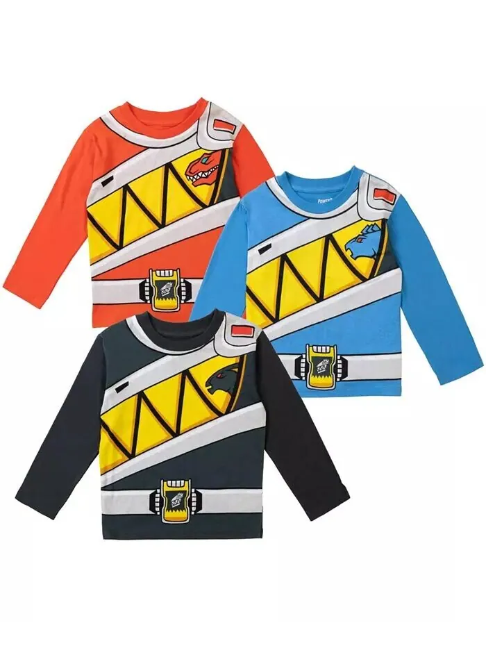 Комплект из 3 футболок для костюмированной вечеринки Blue Ranger Red Ranger Zach для маленьких — серый