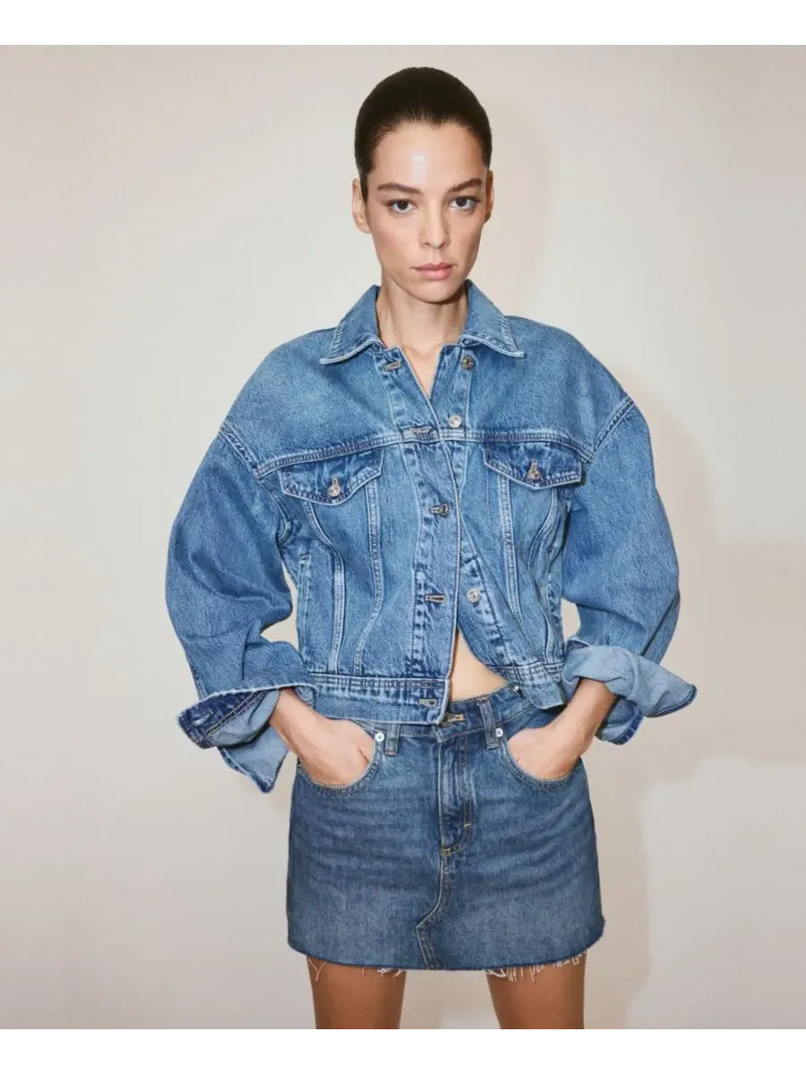 Юбка-мини из денима с завышенной талией MANGO — изображение 5 из 7, синий