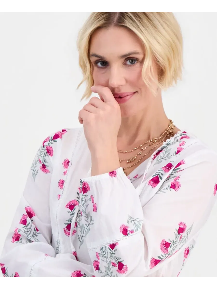 Блуза с пеплумом, цветочной вышивкой Style & Co — изображение 2 из 4, яркий белый