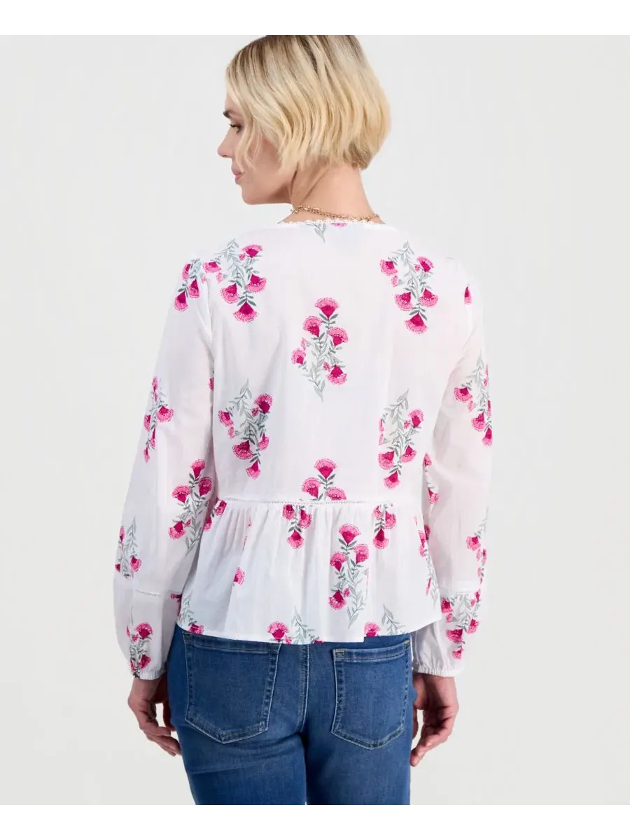 Блуза с пеплумом, цветочной вышивкой Style & Co — изображение 3 из 4, яркий белый