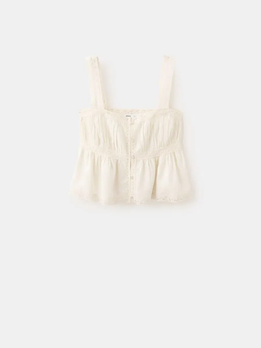 Топ с кружевными деталями, без рукавов, Cotton Lace Top MANGO
