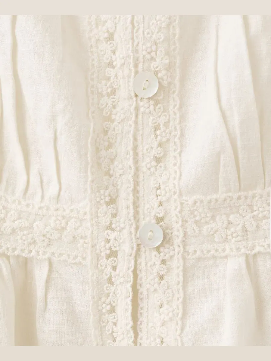 Топ с кружевными деталями, без рукавов, Cotton Lace Top MANGO — изображение 2 из 4, экру