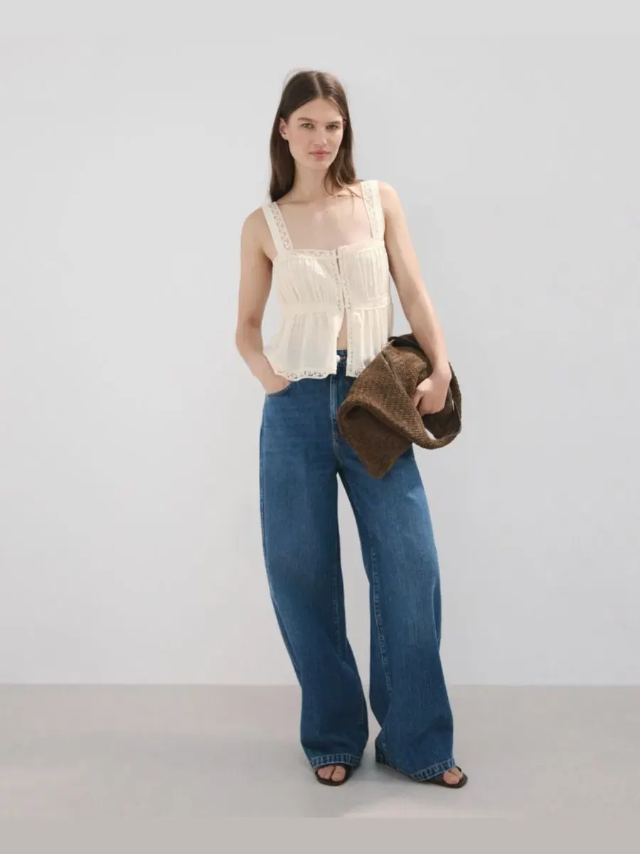 Топ с кружевными деталями, без рукавов, Cotton Lace Top MANGO — изображение 4 из 4, экру