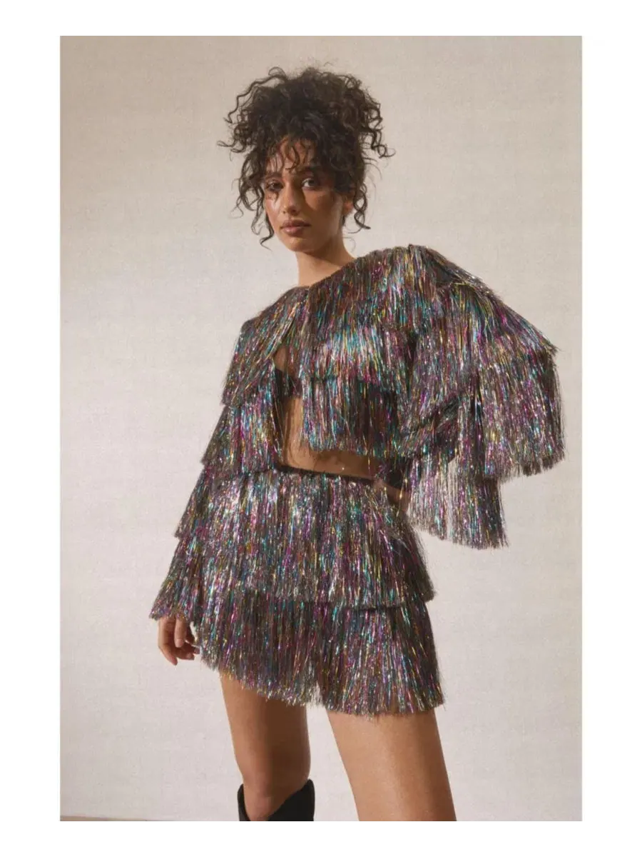 Шорты с бахромой Tinsel Tiered Nasty Gal — изображение 5 из 5, мульти