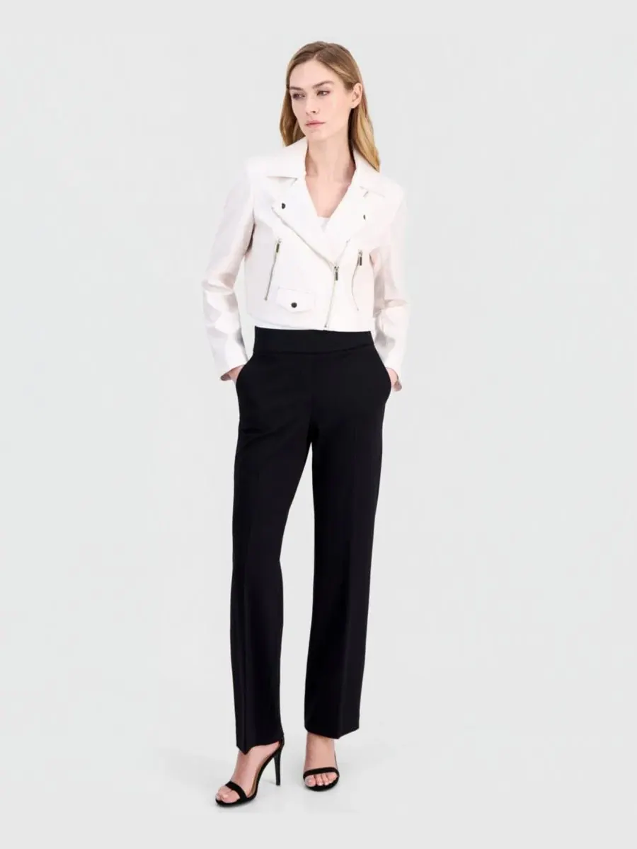 Женская куртка-косуха из экокожи с укороченным кроем Anne Klein — изображение 3 из 4, белый