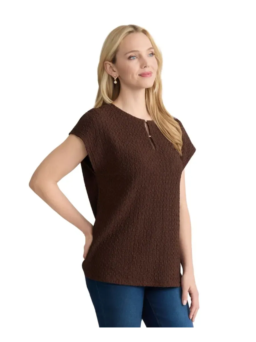 Топ с коротким рукавом Jones New York — изображение 2 из 4, коричневый