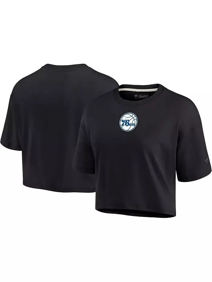 Женская черная укороченная футболка Philadelphia 76ers Super Soft Boxy Fanatics Signature — черный