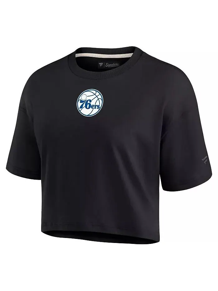 Женская черная укороченная футболка Philadelphia 76ers Super Soft Boxy Fanatics Signature — изображение 2 из 3, черный