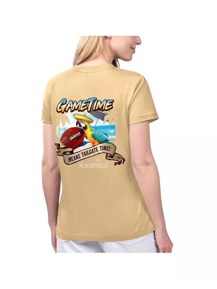 Женская золотая футболка New Orleans Saints Game Time с v-образным вырезом Margaritaville — изображение 2 из 2, золото