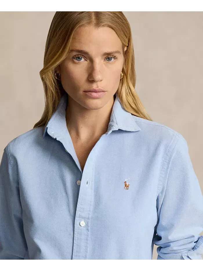 Женская облегающая полосатая рубашка Oxford Polo Ralph Lauren — изображение 3 из 5, синий