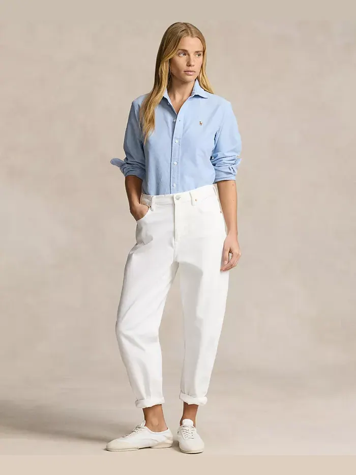 Женская облегающая полосатая рубашка Oxford Polo Ralph Lauren — изображение 4 из 5, синий