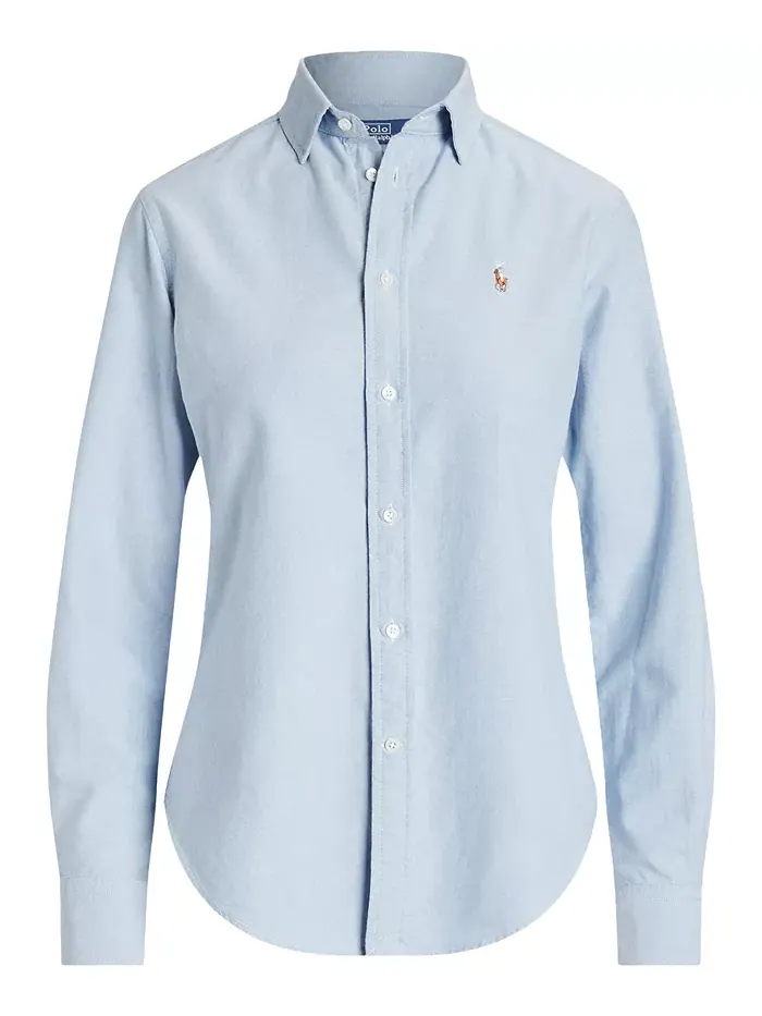 Женская облегающая полосатая рубашка Oxford Polo Ralph Lauren — изображение 5 из 5, синий