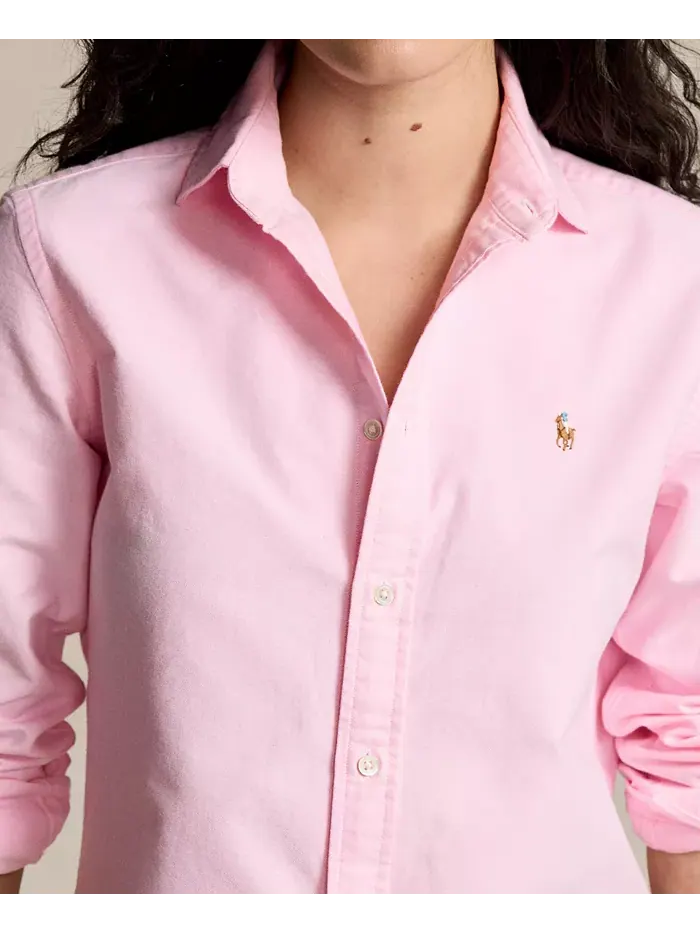 Женская облегающая полосатая рубашка Oxford Polo Ralph Lauren — изображение 3 из 5, розовый