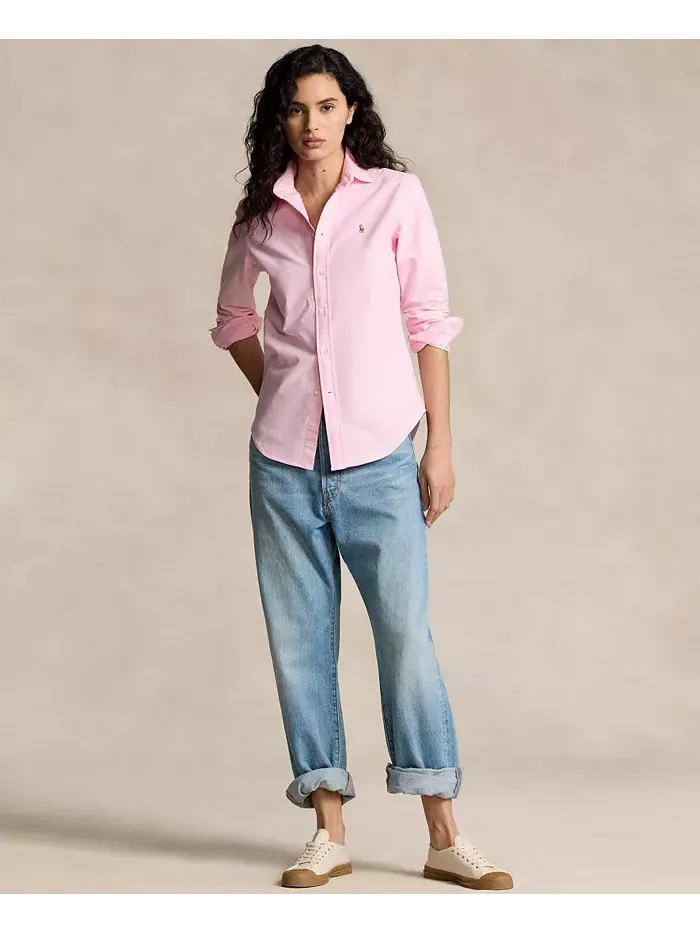 Женская облегающая полосатая рубашка Oxford Polo Ralph Lauren — изображение 4 из 5, розовый