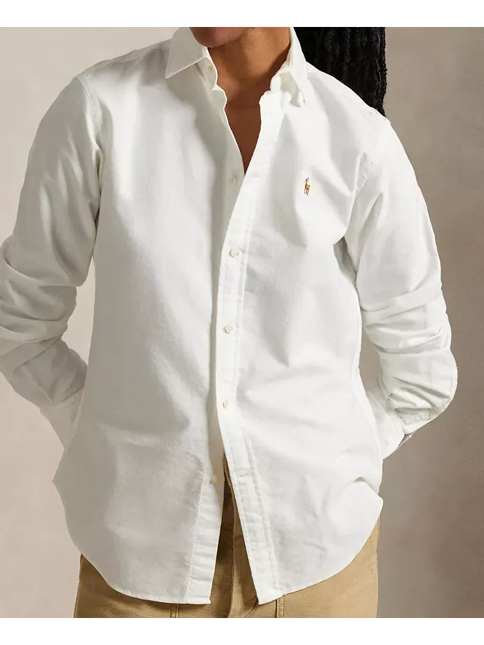 Женская облегающая полосатая рубашка Oxford Polo Ralph Lauren — изображение 3 из 6, белый