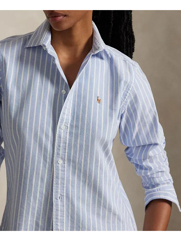 Женская облегающая полосатая рубашка Oxford Polo Ralph Lauren — изображение 3 из 5, синий/белый