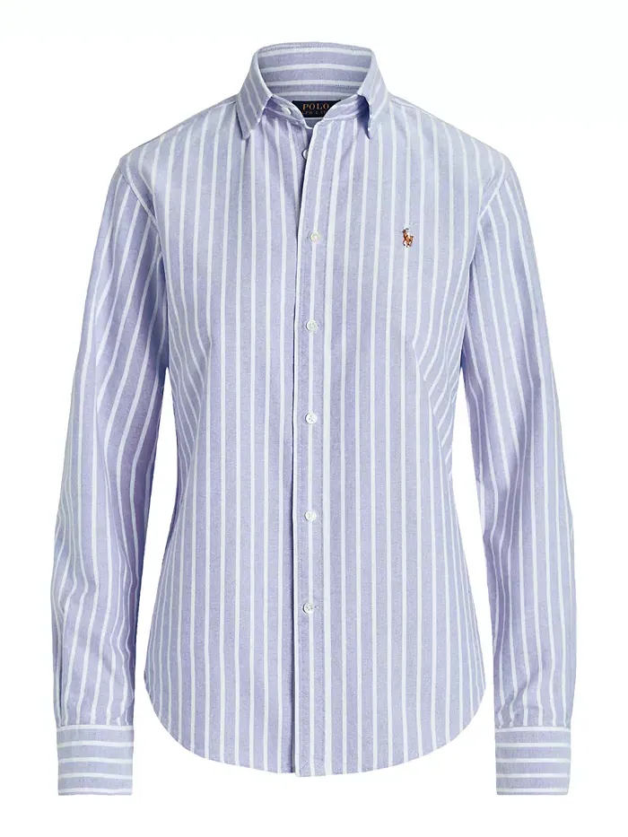 Женская облегающая полосатая рубашка Oxford Polo Ralph Lauren — изображение 5 из 5, синий/белый