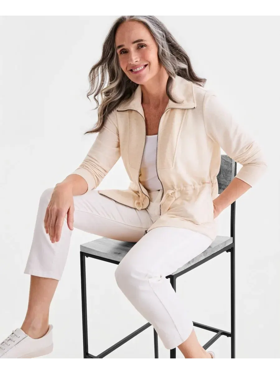 Женская куртка на молнии LuxLounge French Terry Oatmeal Heather Style & Co — изображение 2 из 4, овсяный