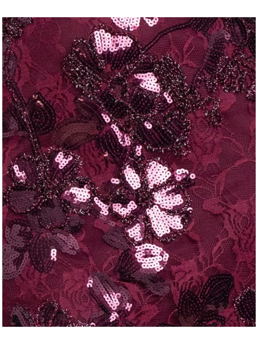 Платье-миди с принтом и кружевом, модель Floral Sequin Lace Corset-Inspired Bodycon Mini Blondie — изображение 6 из 6