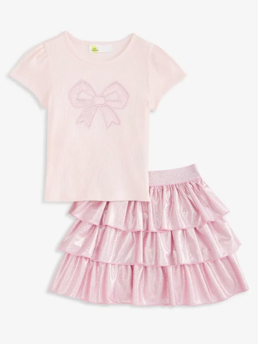 Комплект из футболки и шорт-юбки с блестками, модель Sparkle Tiered Skort Epic Threads — изображение 3 из 5, бежевый