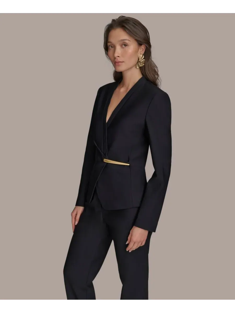 Женская куртка-халат без воротника Donna Karan New York — изображение 3 из 7, черный