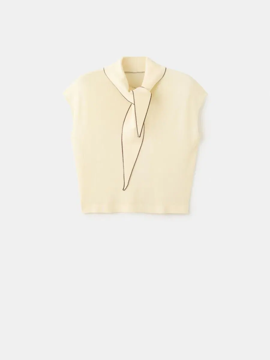Топ с шарфом-воротником, с коротким рукавом, Handkerchief Detail Knit Top MANGO