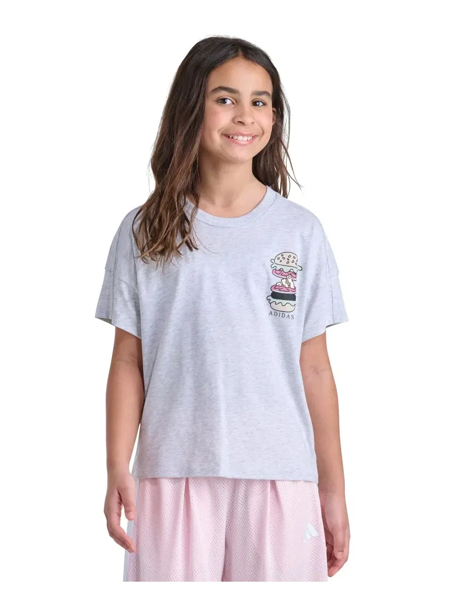 Футболка оверсайз с принтом Girls' 8-16 Short-Sleeve Heather Drop Shoulder T-Shirt adidas