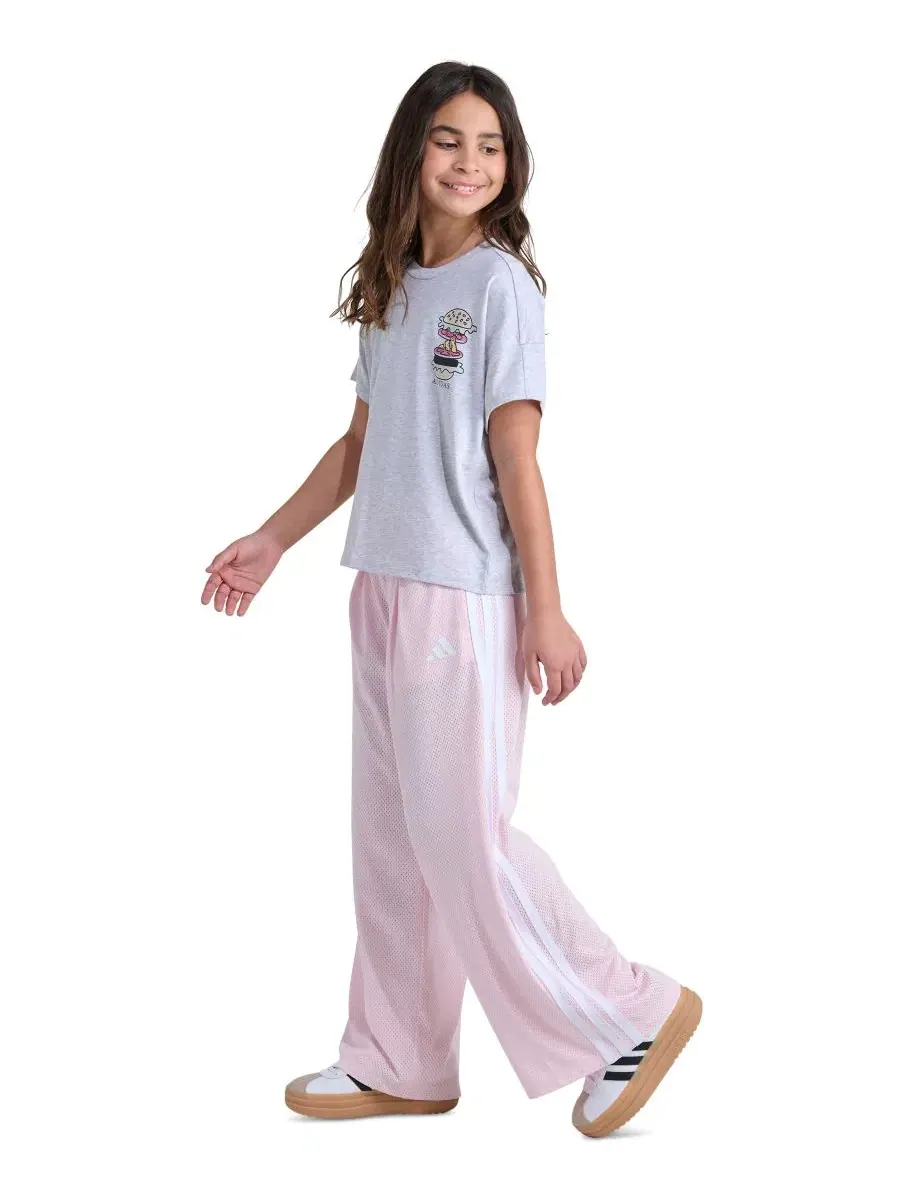 Футболка оверсайз с принтом Girls' 8-16 Short-Sleeve Heather Drop Shoulder T-Shirt adidas — изображение 2 из 5, овсяный