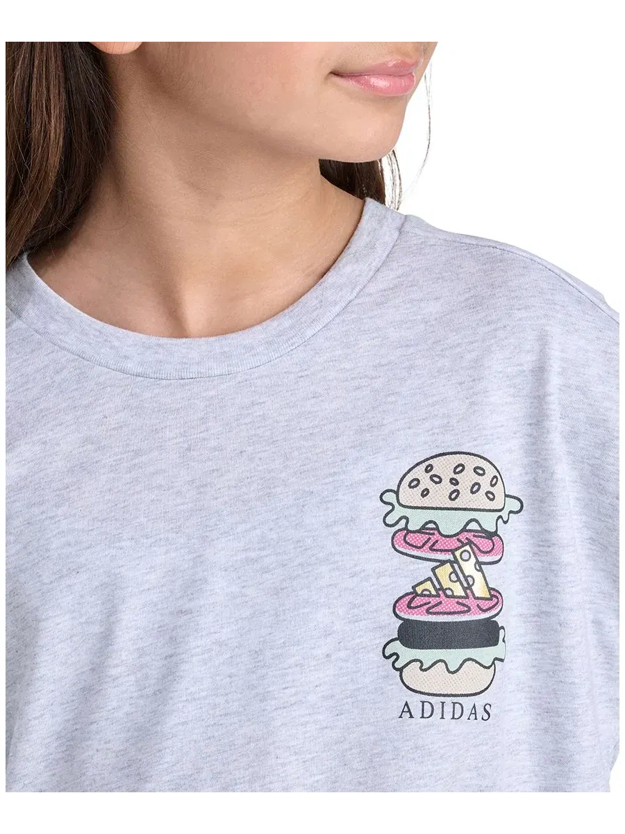 Футболка оверсайз с принтом Girls' 8-16 Short-Sleeve Heather Drop Shoulder T-Shirt adidas — изображение 3 из 5, овсяный