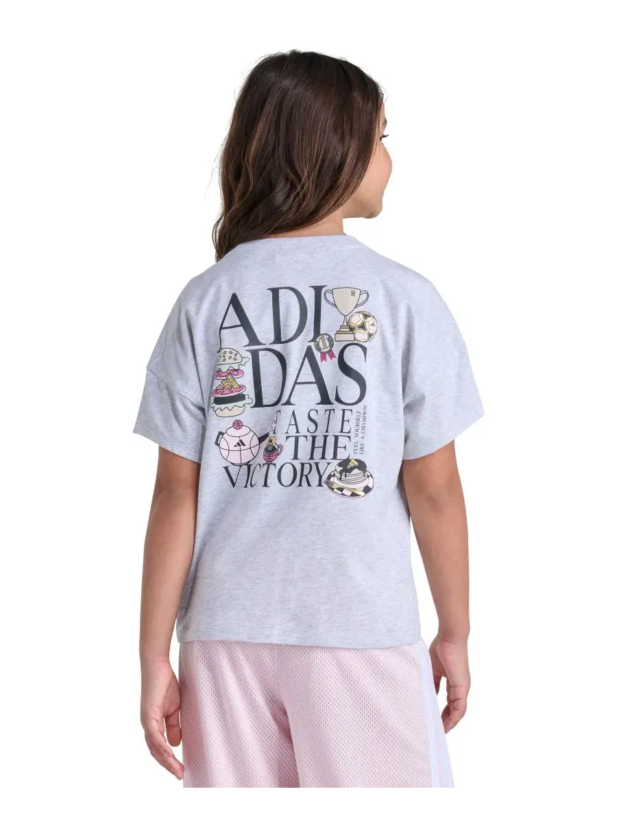 Футболка оверсайз с принтом Girls' 8-16 Short-Sleeve Heather Drop Shoulder T-Shirt adidas — изображение 5 из 5, овсяный