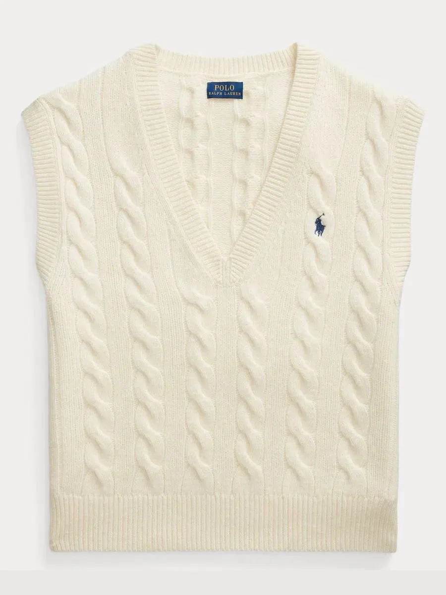 Женский безрукавный свитер-жилет с V-образным вырезом Polo Ralph Lauren — изображение 5 из 5, кремовый