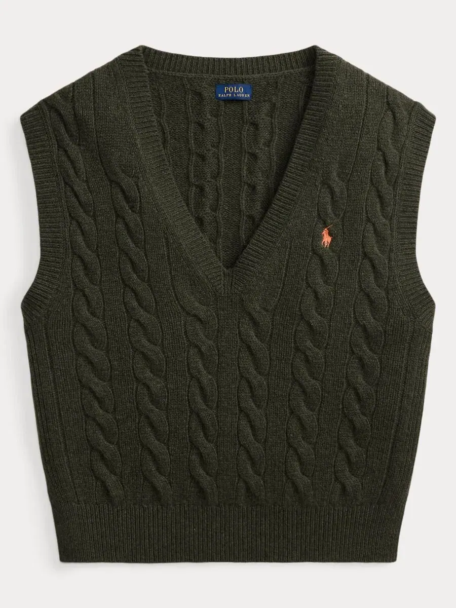 Женский безрукавный свитер-жилет с V-образным вырезом Polo Ralph Lauren — изображение 5 из 5, оливковый